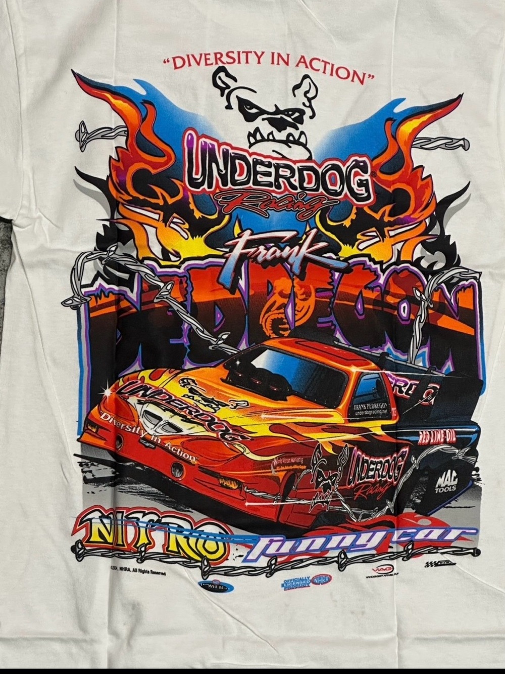 Vintage NASCAR Underdog Drag Racing Cars Frank Pedregon T shirt 2004 Small New